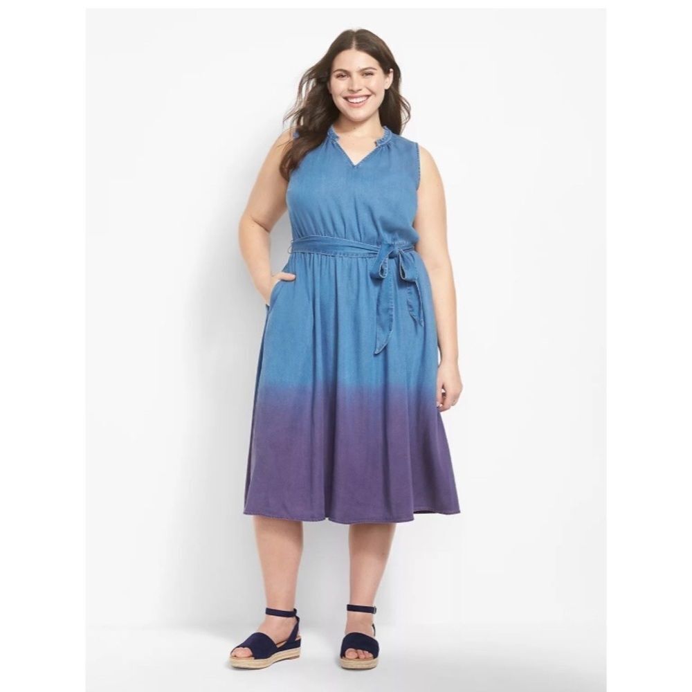 Lane Bryant Sleeveless Belted Dip-Dye Midi Dress NWT